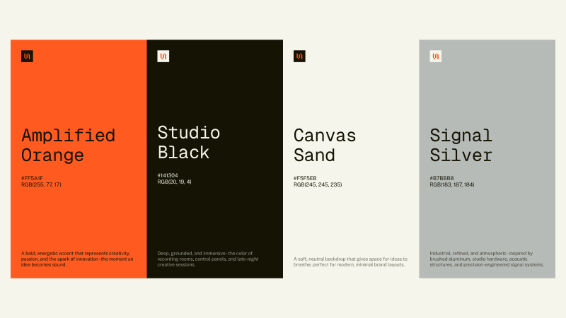 DSMT core colours: Amplified Orange, Studio Black, Canvas Sand, Signal Silver